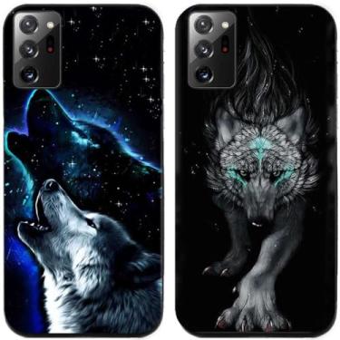 Imagem de 2 peças coruja lobo leão tigre gato pilha golfinhos pug husky cão dinossauro panda capa de telefone traseira gel TPU para Samsung Galaxy Note 20 Ultra (Wolf)