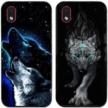 Imagem de 2 peças coruja lobo leão tigre gato pilha golfinhos pug husky cão dinossauro panda capa de telefone traseira gel TPU para Samsung Galaxy A3 Core (Wolf)