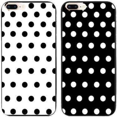 Imagem de 2 peças de capa traseira preta e branca com bolinhas impressas TPU gel silicone para Apple iPhone todas as séries (iPhone 7 Plus/iPhone 8 Plus)