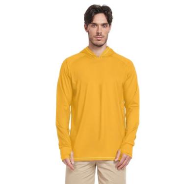 Imagem de Camiseta masculina laranja com capuz e proteção solar de manga comprida com capuz FPS 50+ Rash Guard para homens refrescantes, Laranja, GG