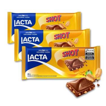 Imagem de Chocolate Shot Com Amendoim Lacta Kit 3 Barras De 80G