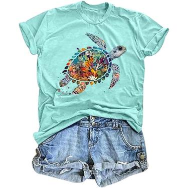 Imagem de Camiseta feminina de tartaruga marinha com estampa de animal divertida camiseta Ocean Life camiseta havaiana férias verão tops, Verde, M