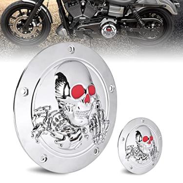 Imagem de Para Harley Softail Derby Cover, Sresk 3D Skull 5 Hole Derby Timer Engine Timing Cover Points Covers for Harley 1999-2014 Big Twin Cam EVO Touring Road King Electra Glide FLHR FLHX FXST Dyna (Chrome R)