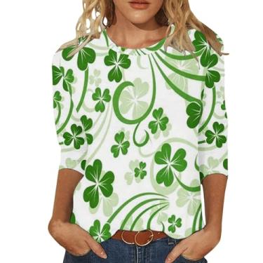 Imagem de Camiseta feminina de São Patrício Shamrock Lucky camisetas túnica verde festival irlandês, Branco, GG