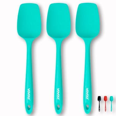 Imagem de Vovoly Conjunto de Espátulas de Silicone, Espátula de Borracha Resistente ao Calor, Colher Antiaderente, Design Sem Costura, Raspadores Flexíveis, Pacote com 3, Azul-Petróleo