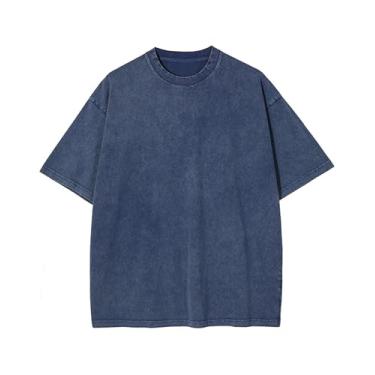 Imagem de Laixton Camiseta masculina grande unissex vintage camisetas de algodão streetwear estética casual túnica, A - azul vintage, P