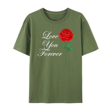 Imagem de Camiseta com estampa rosa para esposa I Love You Forever Funny Graphic Shirt for Mom Love Shirt for Girlfriend, Verde militar, XXG