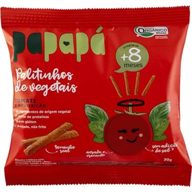 Imagem de Papapá, Palitinho de vegetais infantil (Biscoito), Orgânico, Sabor Tomate & Manjericão, 20g, Vermelho