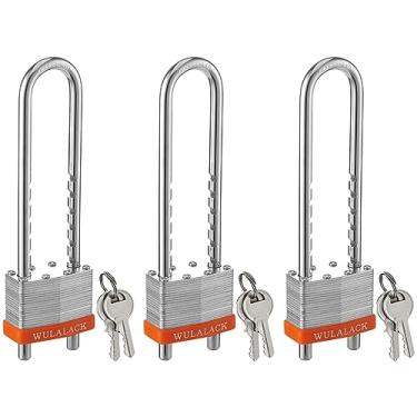 Imagem de Cadeados com chaves, WULALACK Cadeado com chave de aço laminado de 5 cm de largura com manilha ajustável, cadeados longos com a mesma chave, pacote com 3