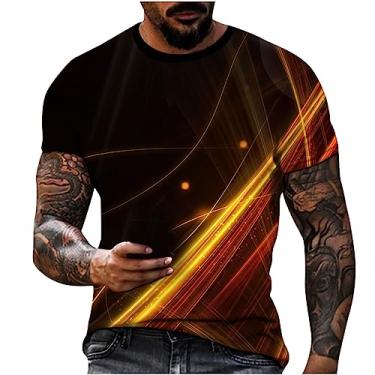 Imagem de Camisetas masculinas outono verão manga curta gola redonda impressão digital 3D camiseta masculina 2024, R-03 amarelo mostarda, 3G