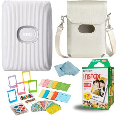Imagem de Fujifilm Impressora para smartphone Instax Mini Link 2 – Inclui 20 folhas de filme Fuji Instax Mini, estojo de transporte BluebirdSales, pacote de pano de limpeza de microfibra (argila branca)