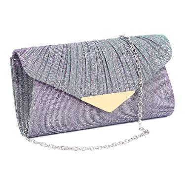 Imagem de Naimo Bolsa feminina de lantejoulas para noite e festa de casamento, Cinza roxo plissado, One Size