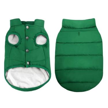 Imagem de ASENKU Casaco de inverno impermeável à prova de vento para cães, colete quente para cães, roupas para animais de estimação para clima frio com 2 camadas forradas de lã para cães pequenos, médios e grandes (2GG, verde)