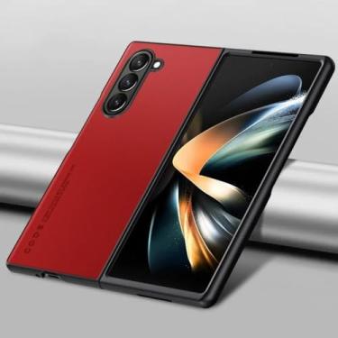 Imagem de Capa de telefone de couro PU de fibra de carbono para Samsung Galaxy Z Fold 6 5 4 3 Fold6 Fold5 Fold4 Fold3 5G Capa de plástico rígido, vermelha, para Samsung Galaxy Z Fold3
