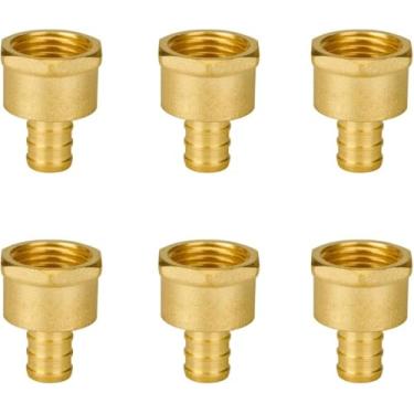 Imagem de SUNGATOR PEX 1/2" x 1/2" NPT adaptador rosca fêmea encaixe de crimpagem (pacote com 6), latão sem chumbo