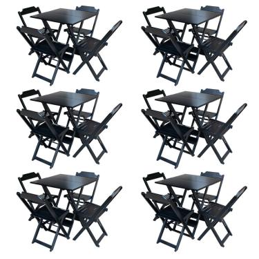 Imagem de Kit 6 Jogos De Mesa Com 4 Cadeiras De Madeira Dobravel 70x70 Ideal Para Bar E Restaurante - Preto