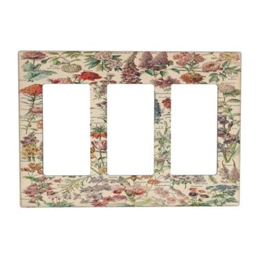 Imagem de Adolphe Millot Flor Botânica Vinatage Floral Poster 3 Gang Rocker Light Switch Covers Placa de Parede Tripla Tomada Placa Decorativa Placa de Interruptor Frontal GFCI para Decoração de Quarto de