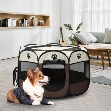 Imagem de Cercado Casinha Telado Portátil Dobrável Chiqueirinho para Pet Cachorro Gato (MARROM, G, 100 cm)