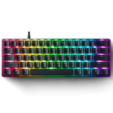 Imagem de Razer Mini teclado para jogos Huntsman 60%: interruptores óticos analógicos - modo de disparo rápido - iluminação RGB cromada - teclas PBT - Memória integrada - Snap Tap - Preto clássico