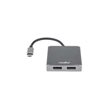 Imagem de Rocstor Y10A201-A1 Adaptador de monitor USB-C premium para DisplayPort duplo - 4K 60Hz - USB Tipo- C 2 portas MST Hub - 4Kx2K 60Hz, alumínio carvão cinza