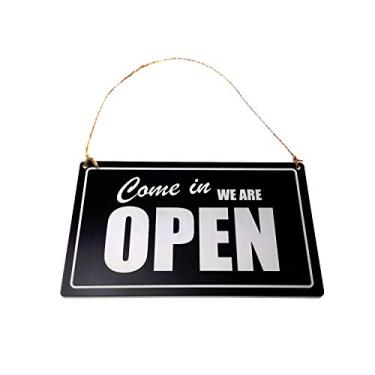 Imagem de Sinal de porta de loja aberto/fechado, preto e branco, gravado, reversível, dupla face, placa de pendurar