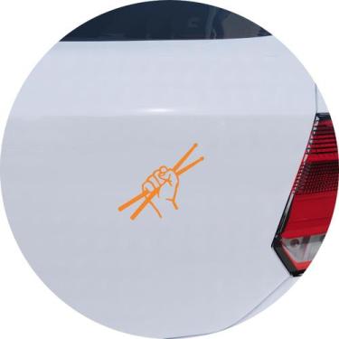 Imagem de Adesivo de Carro Baquetas ao Ar Bateria Percussão - Cor Laranja - Melh