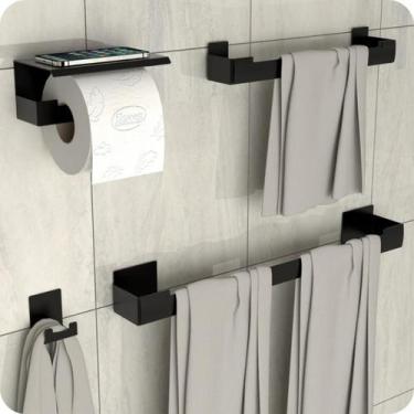Imagem de Kit Acessórios Para Banheiro Com Adesivo 4 Peças Preto ELG - MetalCrom