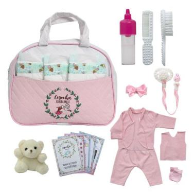 Imagem de Conjunto P Bebê Reborn Roupa Fralda e Bolsa Maternidade Rosa - Saída M