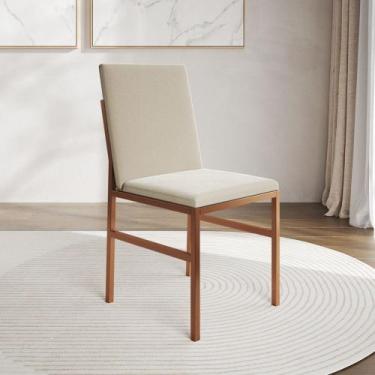 Imagem de Cadeira de Jantar Estofada Mônaco Base Cobre Veludo Bege - IRON WOOD