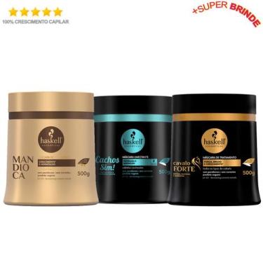 Imagem de Kit Haskell Máscaras Cachos Sim Mandioca Cavalo Forte 500g