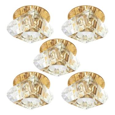 Imagem de 5 Spot Iluminação Cristal Base Dourada Embutir Quarto Sala Bet11 - Ger