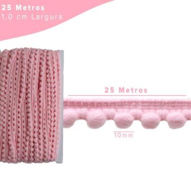 Imagem de Fita Pompom Rosa Claro 10mm Rolo Com 25 Metros - Nybc