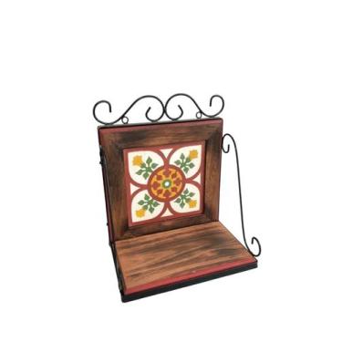 Imagem de Prateleira Ferro e Madeira de Parede Rustica Com 1 Ladrilho - Geral