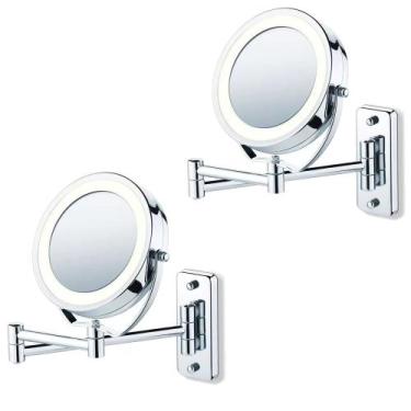 Imagem de Kit Com 2 Espelhos Articulado Giratório Com Luz Led E Zoom Aumento 5x 