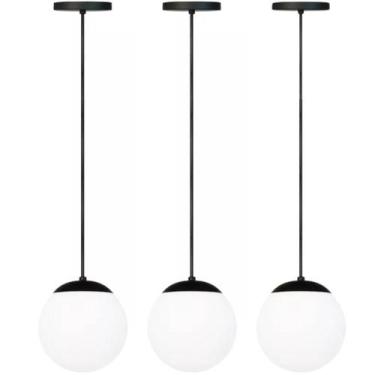 Imagem de 3 x Luminárias Lustre Pendente 2m Jabuticaba Globo Vidro 15cm Metal Te