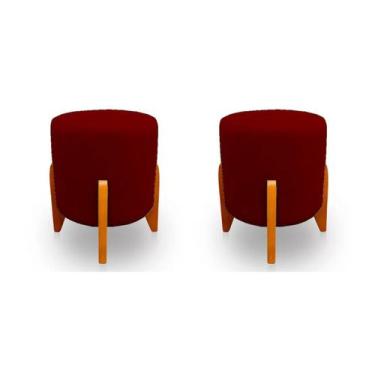 Imagem de Kit 2 Puffs Decorativos Thor Pés Em Madeira Veludo Marsala Kimi Decor