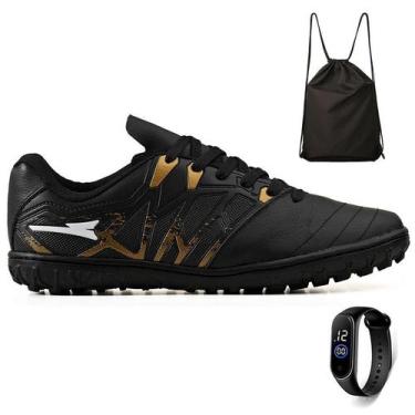 Imagem de Kit Chuteira Futebol Society Bico de Couro Grama Sintetica + Mochila +