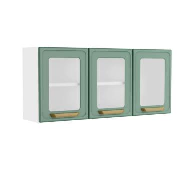Imagem de Armário Aéreo De Aço 3 Portas Vidro Bella Bertolini Verde Branco