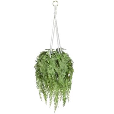 Imagem de HOFMEFY Planta totalmente falsa para pendurar plantas artificiais realistas de samambaia com cordão de plantador branco para decoração de parede interna e externa, verde, 1 peça de 58 cm de