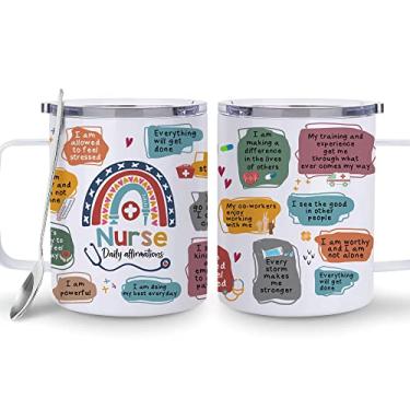 Imagem de Hyturtle Presentes diários de afirmação de enfermeira para enfermeiras e mulheres caneca copo de café aço inoxidável 340 g, presentes de escola de enfermagem, presentes da semana das enfermeiras,