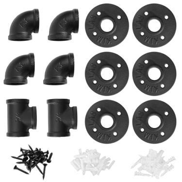 Imagem de HITOMEN Acessórios para tubos de ferro industrial de 0,9 cm, 6 flanges, 4 cotovelos, 2 camisetas, acessórios de metal resistente para projetos DIY vintage