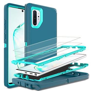 Imagem de HONG-AMY Capa para Samsung Galaxy Note 10 Plus, capa Note 10 Plus com película protetora de tela de TPU flexível autorreparável [2 unidades], capa resistente 3 em 1 para Samsung Note 10 Plus 5G (azul/turquesa)