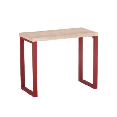 Imagem de Mesa Auxiliar Tubolar PE 40 Pandin 90 x 45 Cm Noce Naturale e Vermelho