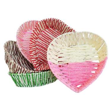 Imagem de Cesta  Para Pães Formato Coração 22x22x7cm Bicolor Metal / Fibra de Pa