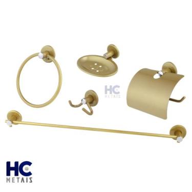 Imagem de Kit Acessórios P/ Banheiro 5 Peças Dourado Europa Elite - HC METAIS