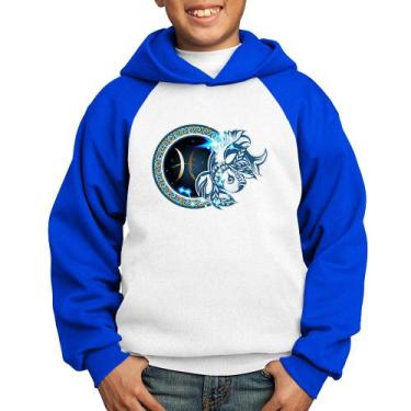 Imagem de Moletom Infantil Signo Peixes Astrologia - Foca na Moda, Branco, Azul,