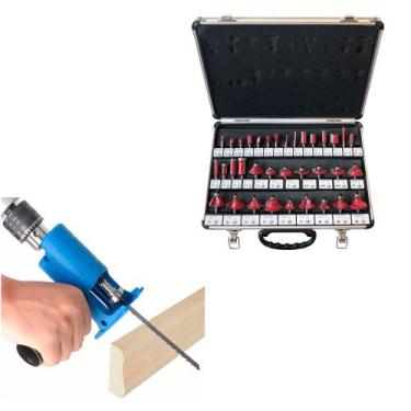 Imagem de Kit Adaptador Tico-Tico + Jogo com 35 Fresas Para Tupia - CHARBS