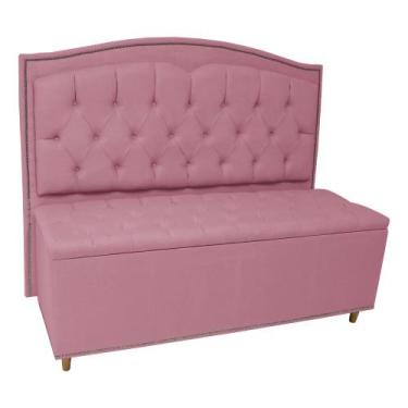Imagem de Kit Cabeceira e Calçadeira Com Baú 195 cm King Casal Diana Suede Rosa 