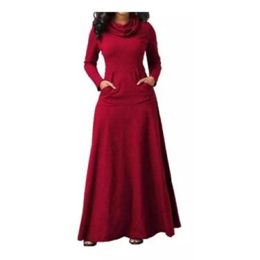 Imagem de Vestido Longo Mangas Longas Bolso Canguru - IND DA MODA, Vermelho, G