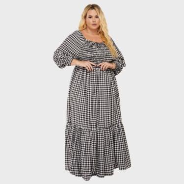 Imagem de Vestido Feminino Longo Tubinho Plus Size Xadrez Lastex Festa Junina - 